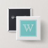 Turquoise Square Monogram Button (Voorkant /achterkant)