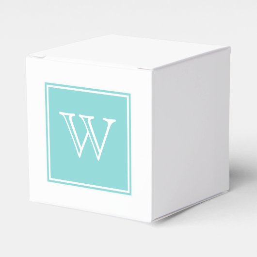 Turquoise Square Monogram Favor Boxes Bedankdoosjes (Voorkant Zijde)