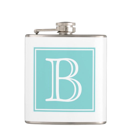 Turquoise Square Monogram Flask Heupfles (Voorkant)