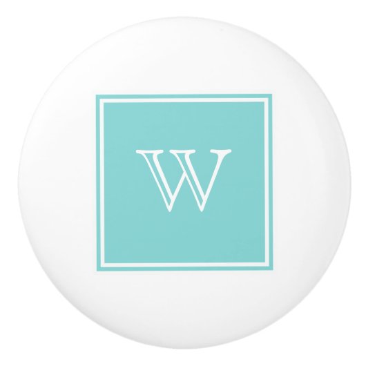 Turquoise Square Monogram Knob Keramische Knop (Voorkant)