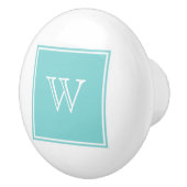 Turquoise Square Monogram Knob Keramische Knop (Rechts)