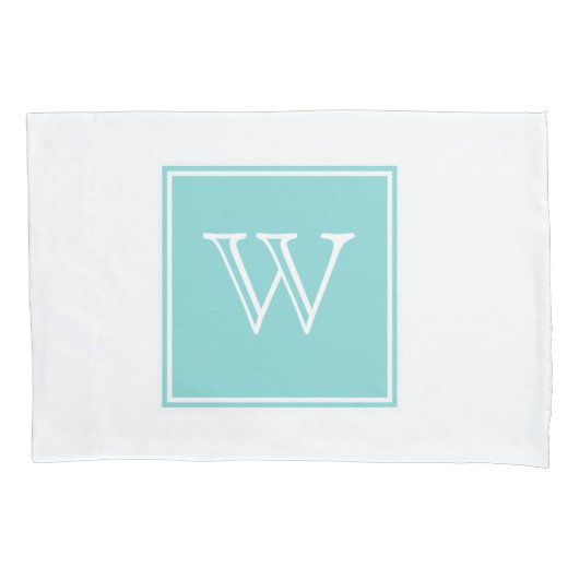 Turquoise Square Monogram Kussensloop (Voorkant)