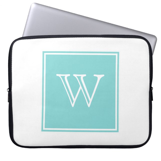 Turquoise Square Monogram Laptop Sleeve (Voorkant)