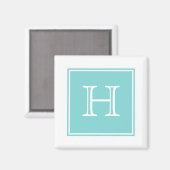 Turquoise Square Monogram Magnet (Voorkant / Achterkant)