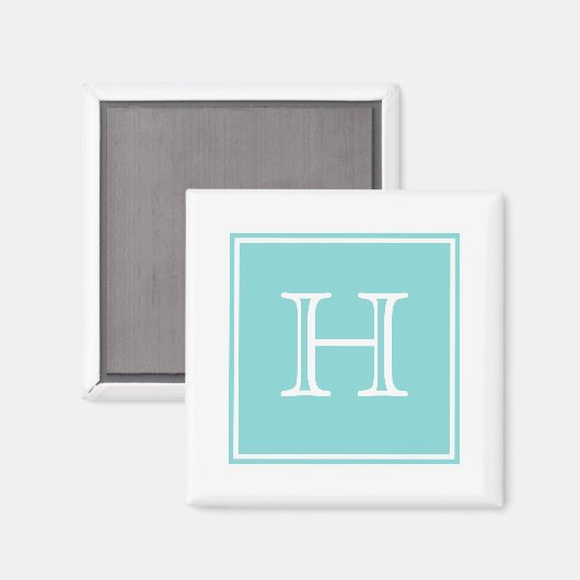 Turquoise Square Monogram Magnet (Voorkant / Achterkant)