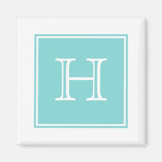 Turquoise Square Monogram Magnet (Voorkant)