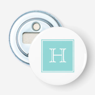 Turquoise Square Monogram Magnet Bottle Open Button Flesopener