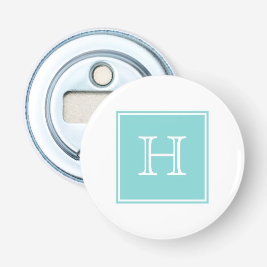 Turquoise Square Monogram Magnet Bottle Open Button Flesopener (Voorkant)