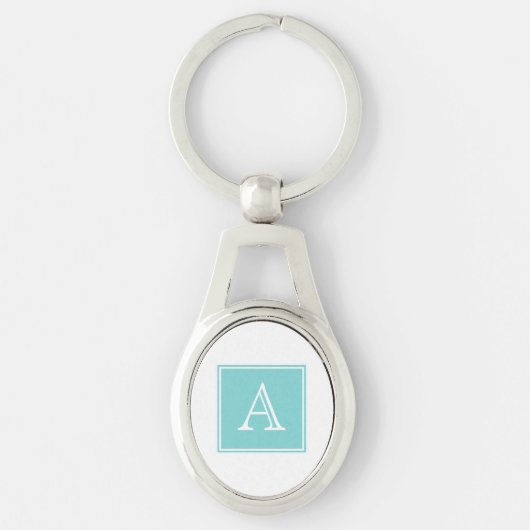 Turquoise Square Monogram Metaal Sleutelhanger (Voorkant)