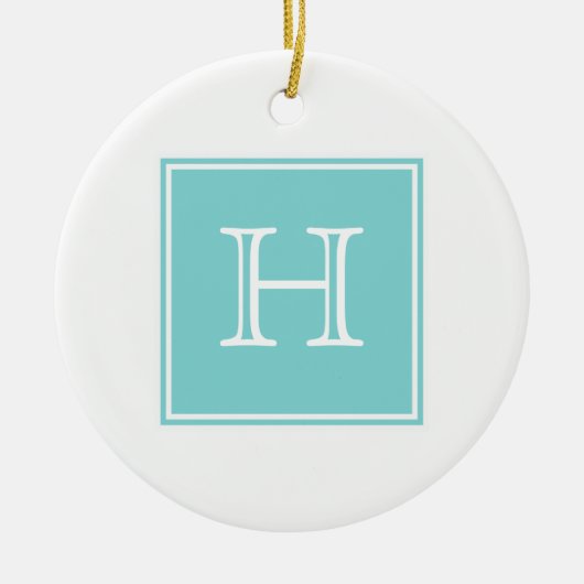 Turquoise Square Monogram Ornament (Voorkant)