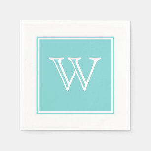 Turquoise Square Monogram Paper Napkins Servetten