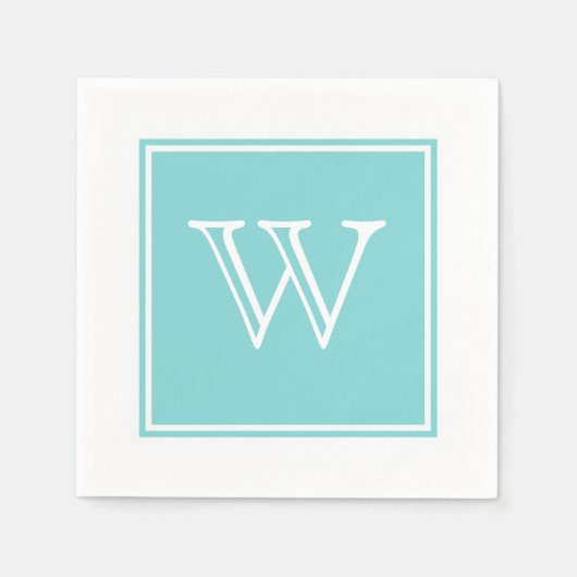 Turquoise Square Monogram Paper Napkins Servetten (Voorkant)