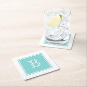 Turquoise Square Monogram Paper Onderzetter (Insitu)