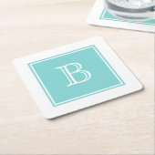 Turquoise Square Monogram Paper Onderzetter (Schuin)