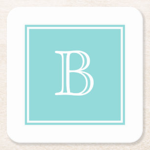 Turquoise Square Monogram Paper Onderzetter