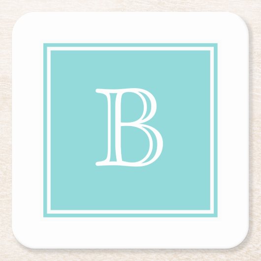 Turquoise Square Monogram Paper Onderzetter (Voorkant)