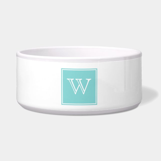 Turquoise Square Monogram Pet Bowl Voerbakje (Voorkant)
