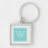 Turquoise Square Monogram Premium Sleutelhanger (Voorkant)