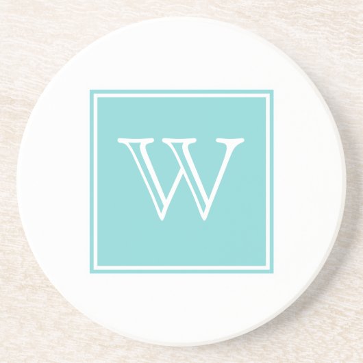 Turquoise Square Monogram Sandstone Onderzetter (Voorkant)