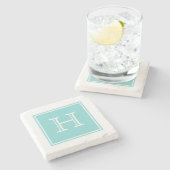 Turquoise Square Monogram Stone Onderzetter (Zijkant)
