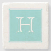 Turquoise Square Monogram Stone Onderzetter (Voorkant)