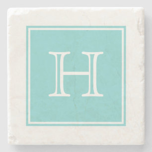 Turquoise Square Monogram Stone Onderzetter