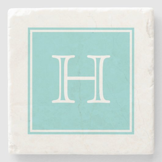 Turquoise Square Monogram Stone Onderzetter (Voorkant)