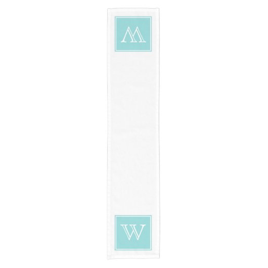 Turquoise Square Monogram Table Runner Korte Tafelloper (Voorkant)