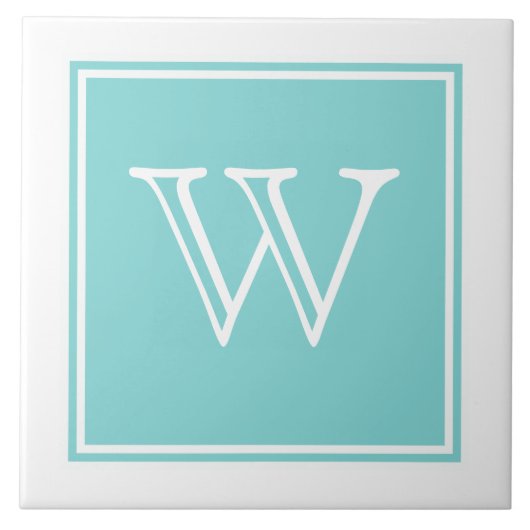 Turquoise Square Monogram Tegel Tegeltje (Voorkant)