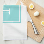 Turquoise Square Monogram Towel Theedoek (Quarter Fold)