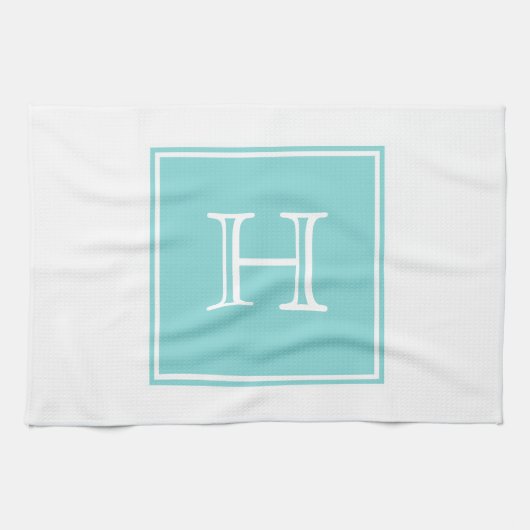 Turquoise Square Monogram Towel Theedoek (Horizontaal)