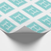 Turquoise Square Monogram Wrapping Paper Cadeaupapier (Hoek)