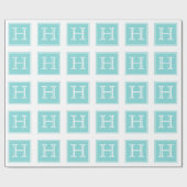 Turquoise Square Monogram Wrapping Paper Cadeaupapier (Vlak)