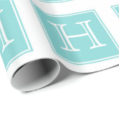 Turquoise Square Monogram Wrapping Paper Cadeaupapier (Rol Hoek)