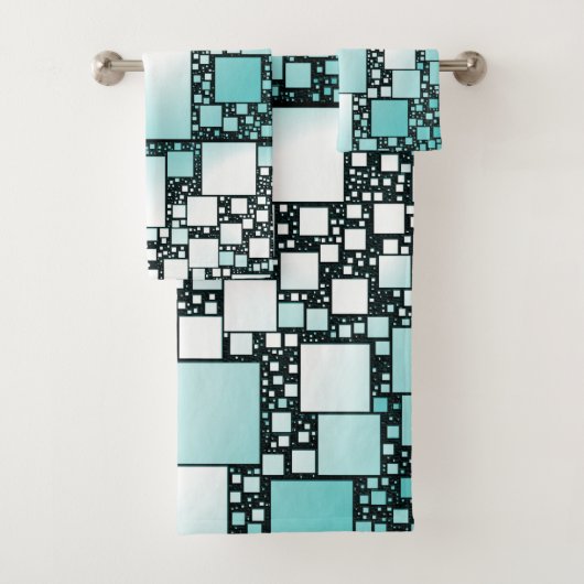 Turquoise Squared Bath Towels Bad Handdoek (Insitu)