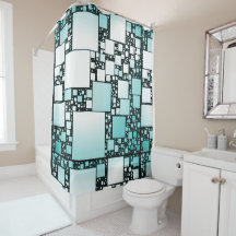 Turquoise Squared Shower Curtain