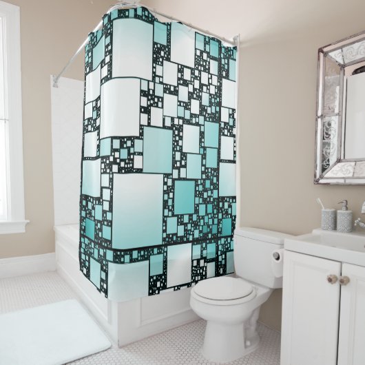Turquoise Squared Shower Curtain Douchegordijn (In situ)