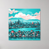Turquoise Stad AI-kunst Canvas Afdruk (Voorkant)