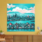Turquoise Stad AI-kunst Canvas Afdruk (Insitu (Woonkamer))
