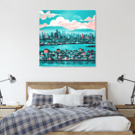 Turquoise Stad AI-kunst Canvas Afdruk