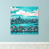 Turquoise Stad AI-kunst Canvas Afdruk (Insitu (Houten vloer))