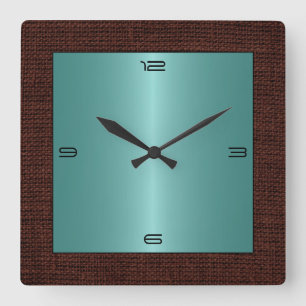 Turquoise Stainless Steel Modern Burlap Border #2 Vierkante Klok