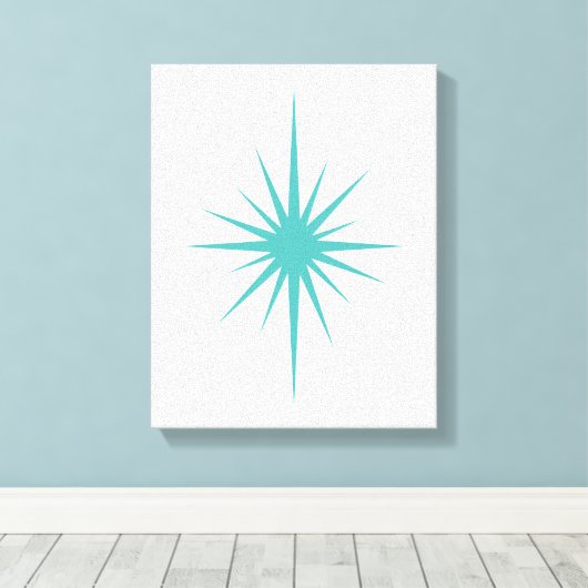 Turquoise Starburst Mid Century Modern Canvas Afdruk (Insitu (Houten vloer))