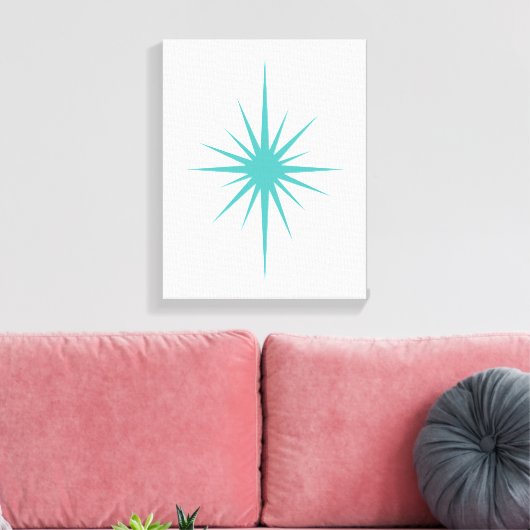 Turquoise Starburst Mid Century Modern Canvas Afdruk (Insitu (Woonkamer))