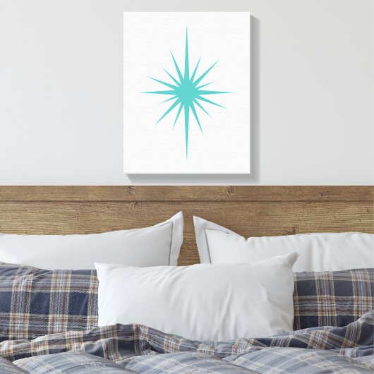 Turquoise Starburst Mid Century Modern Canvas Afdruk (Insitu (Slaapkamer))
