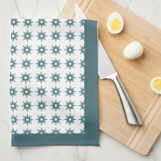 Turquoise Starburst Pattern uit het midden van de  Theedoek (Quarter Fold)