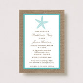 Turquoise Starfish Beach Burlap Bachelorette Party Kaart
