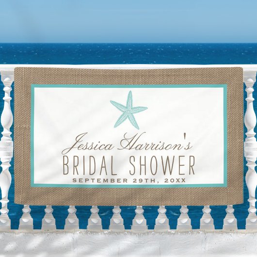 Turquoise Starfish Beach Burlap Vrijgezellenfeest Spandoek