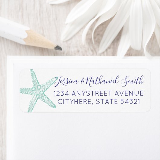 Turquoise Starfish Beach Return Address Label (Insitu)