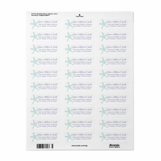 Turquoise Starfish Beach Return Address Label (Full Sheet)